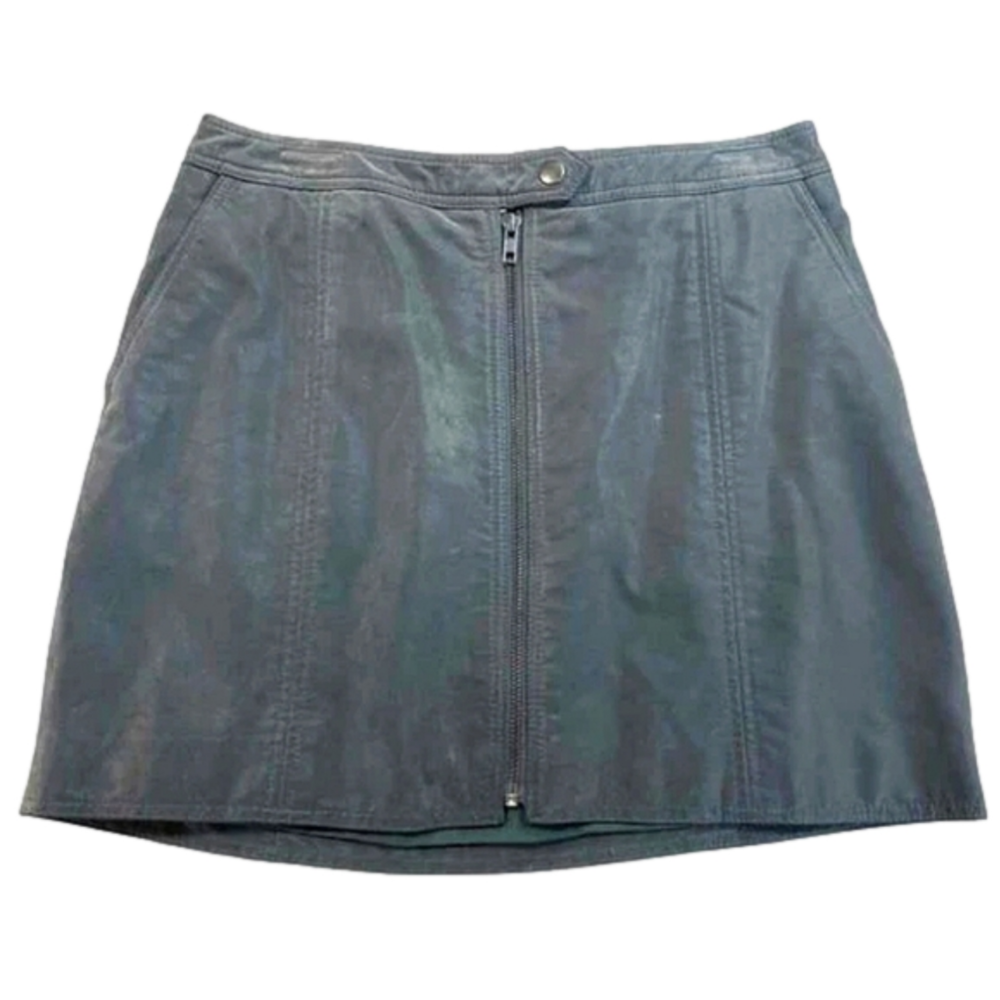 Free People Suede Feel Front Zip Moto Pewter Biker Rocker Mini Skirt